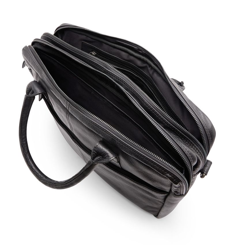 18 inch zwarte leren laptoptas