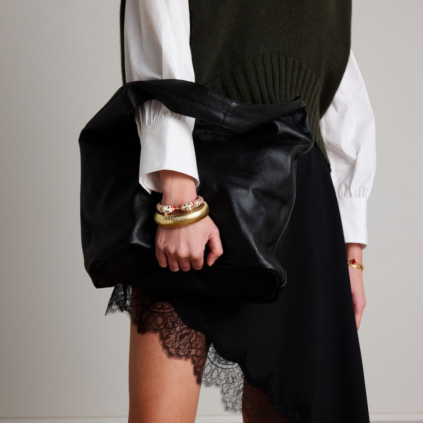 Zwarte leren shopper