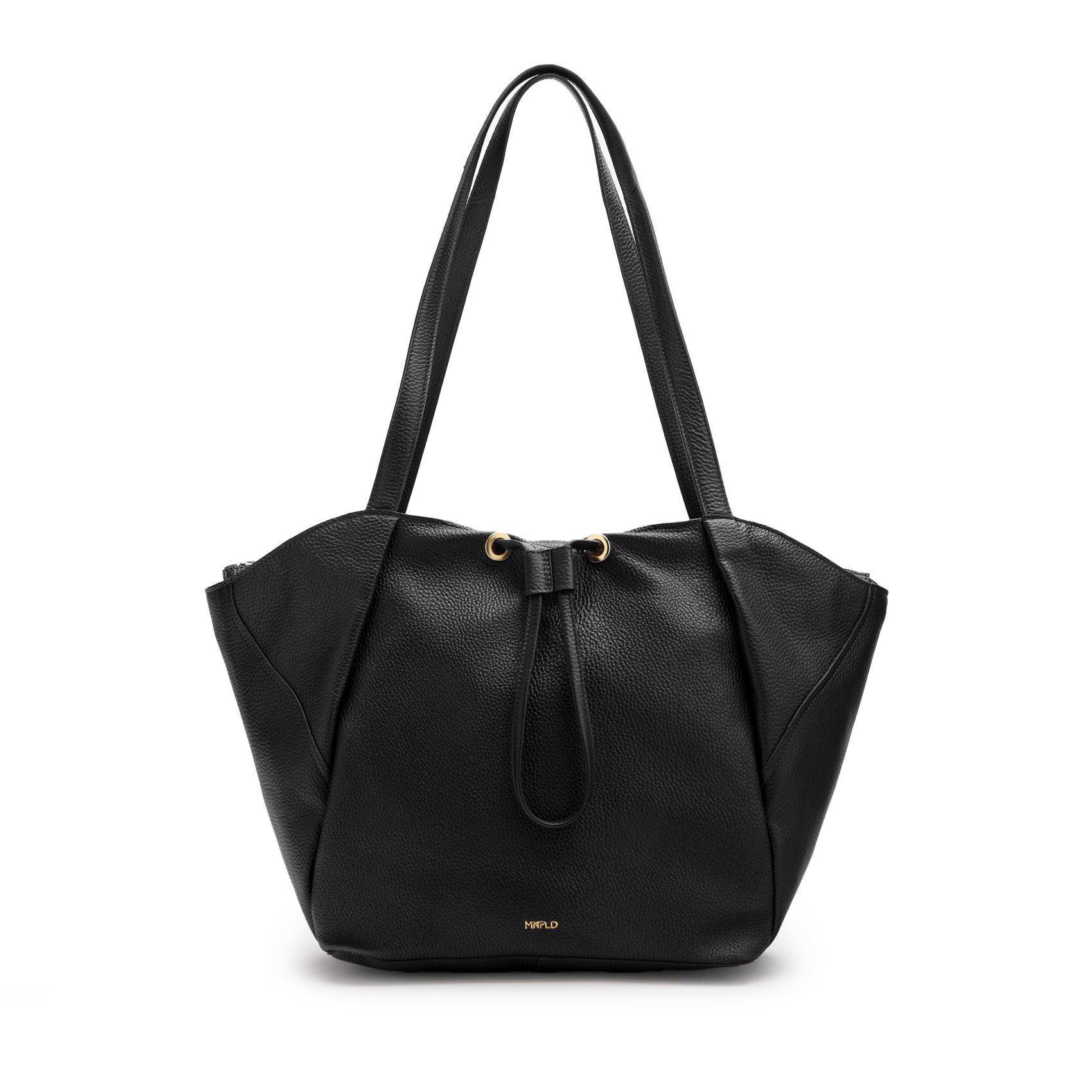 Schwarzer Ledershopper mit Kordelzug