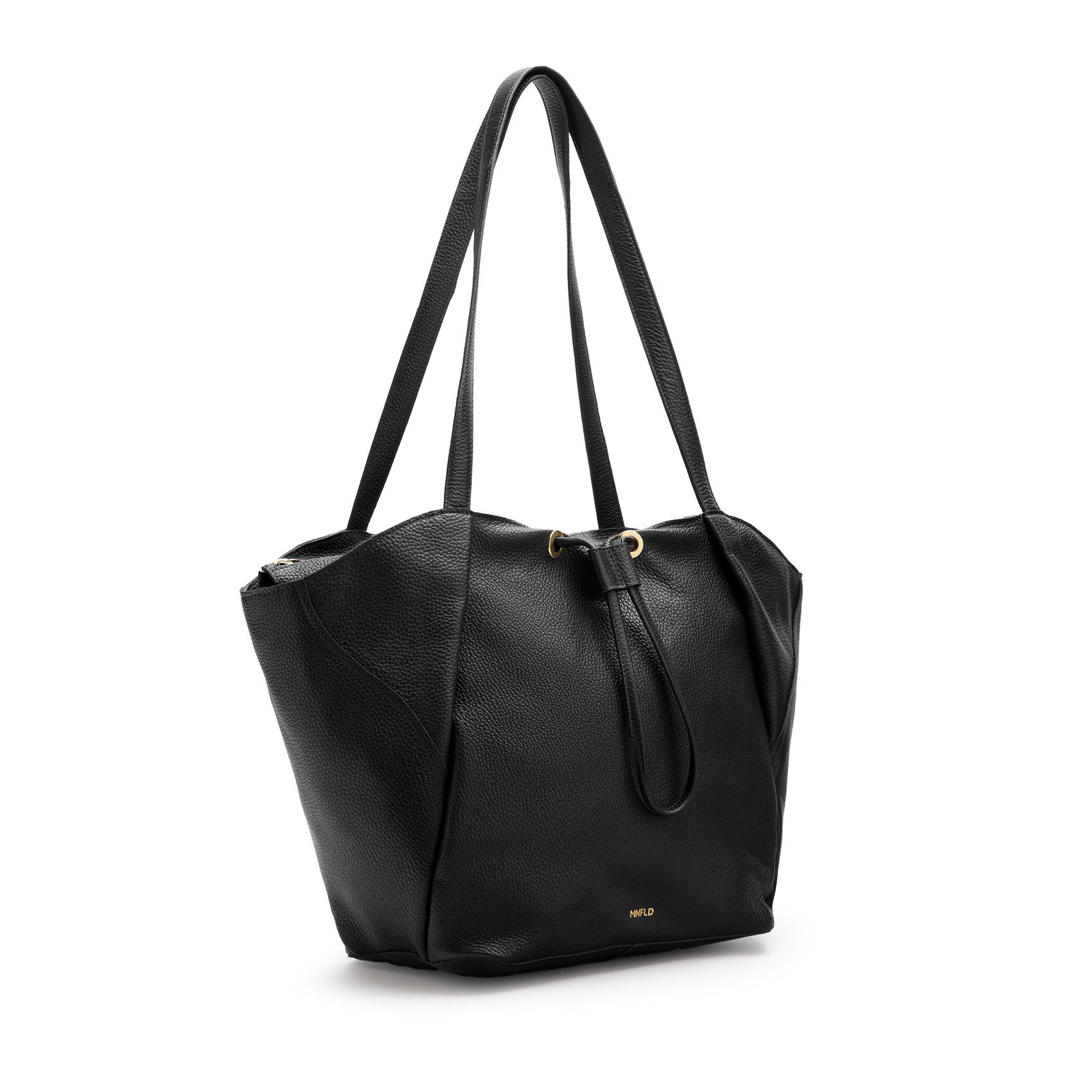 Schwarzer Ledershopper mit Kordelzug