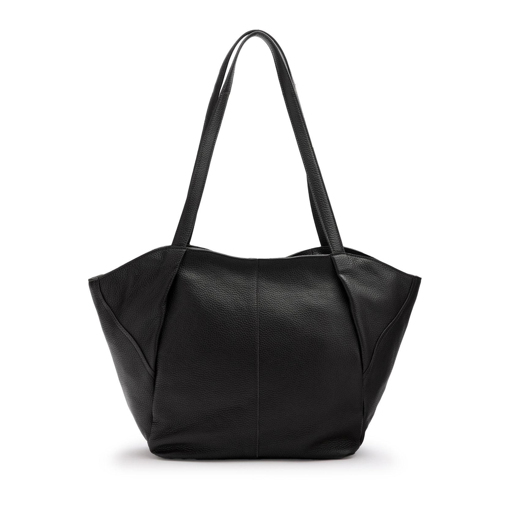 Schwarzer Ledershopper mit Kordelzug