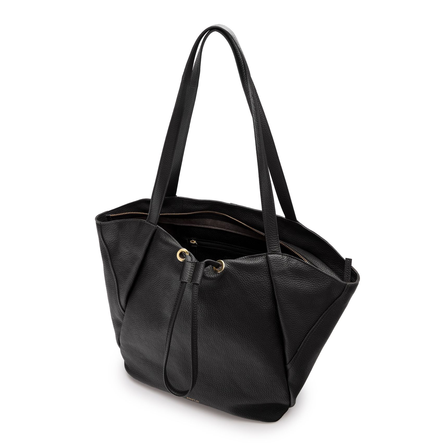 Schwarzer Ledershopper mit Kordelzug