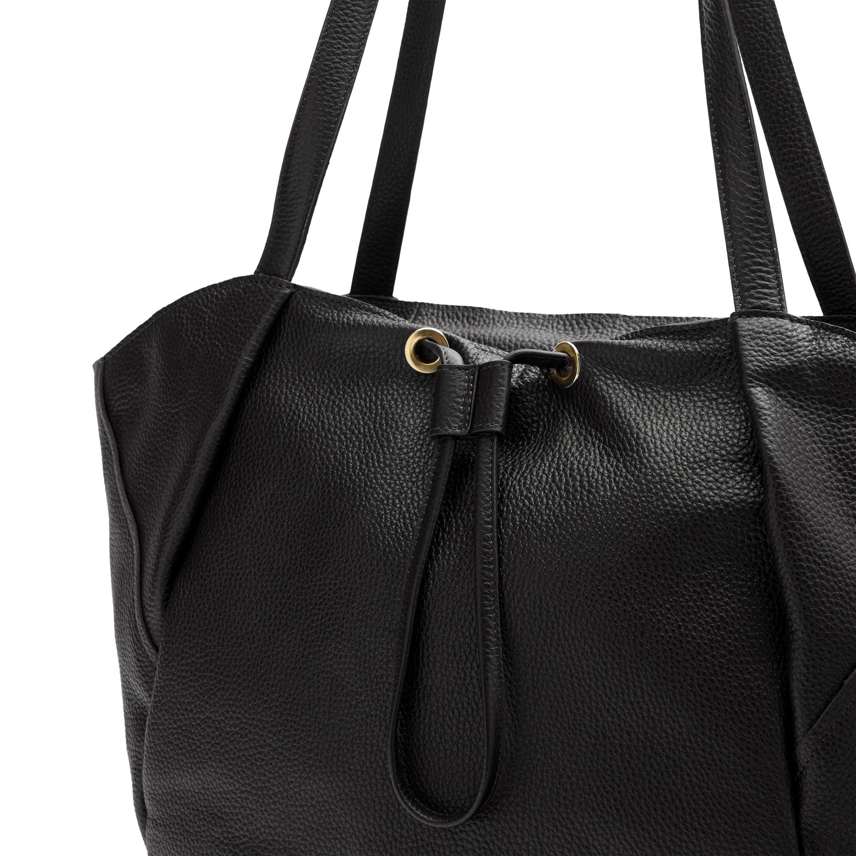 Schwarzer Ledershopper mit Kordelzug