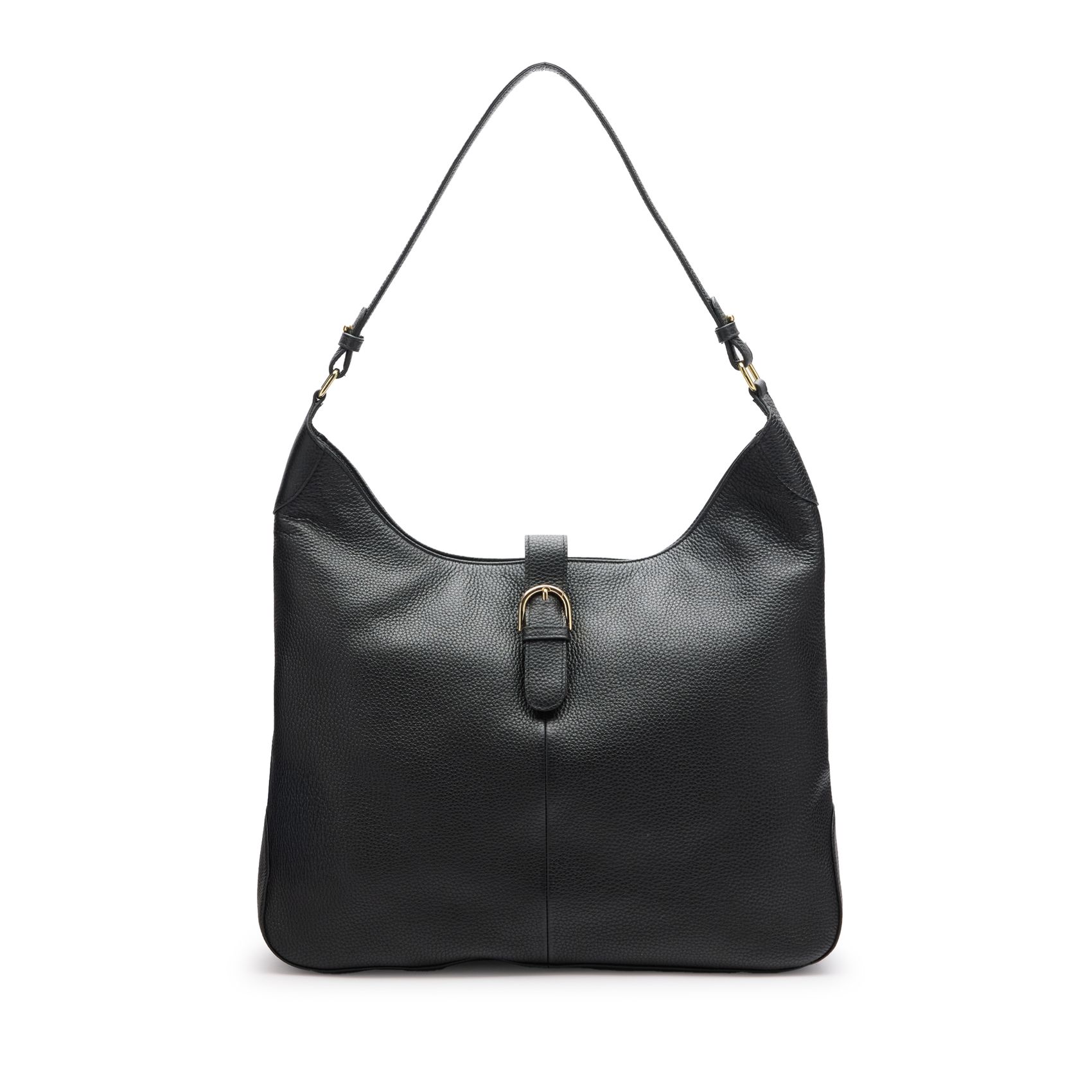 Schwarzer Ledershopper mit goldfarbener Schnalle