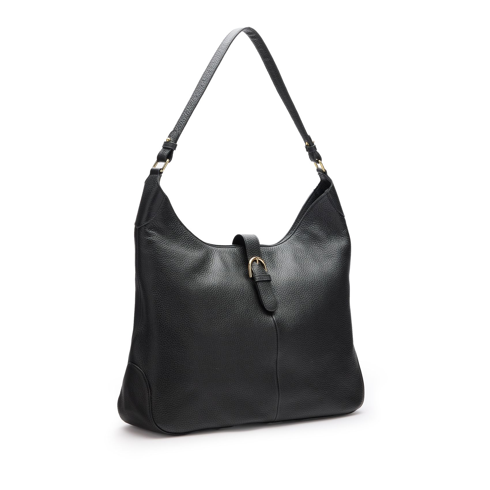 Schwarzer Ledershopper mit goldfarbener Schnalle
