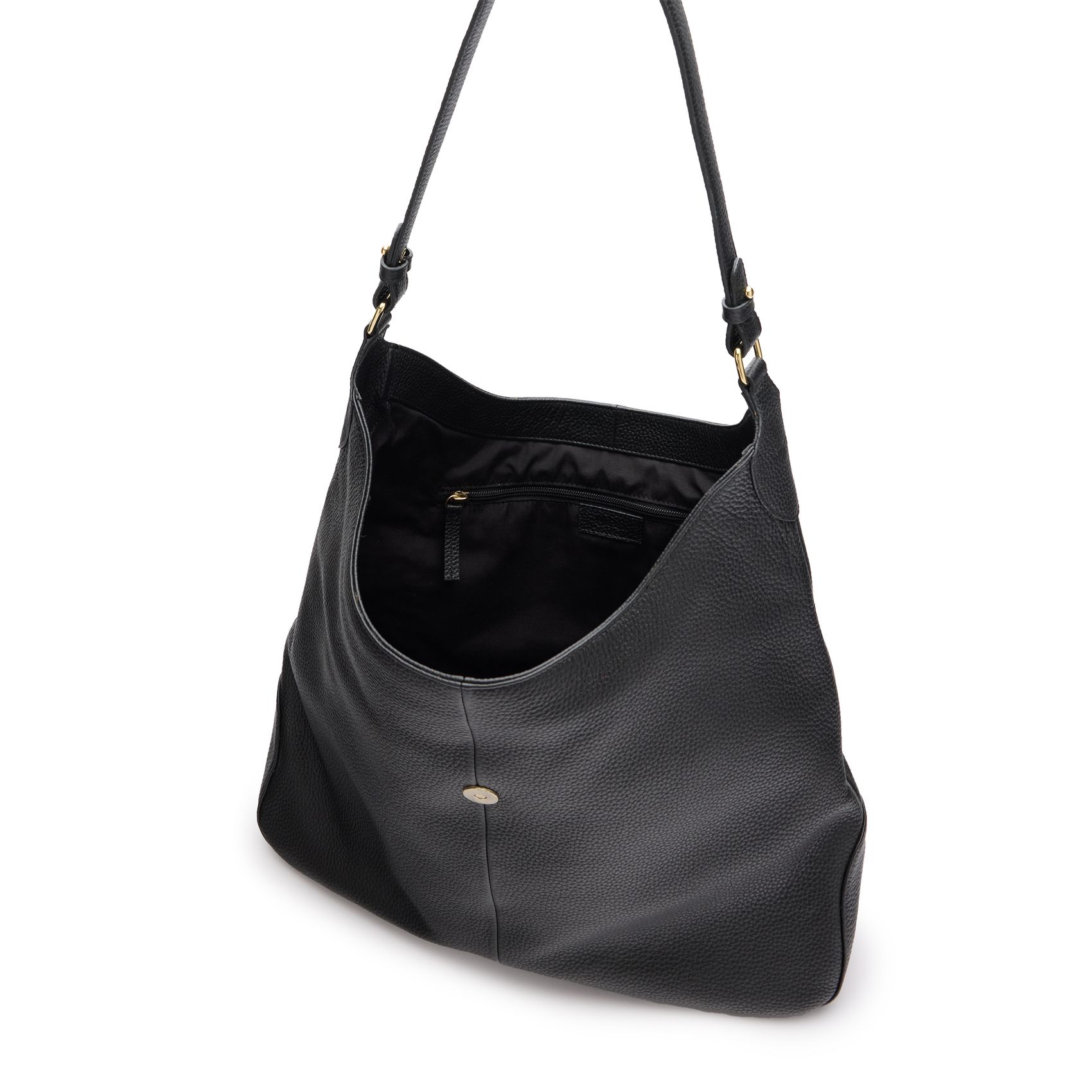 Schwarzer Ledershopper mit goldfarbener Schnalle