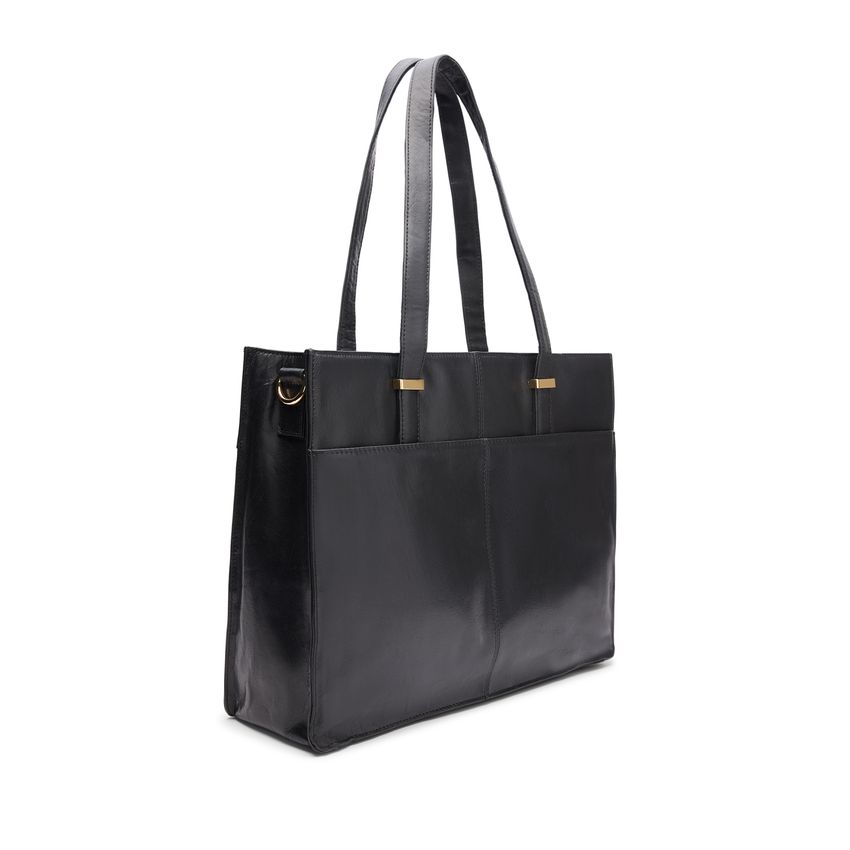 Zwarte leren shopper