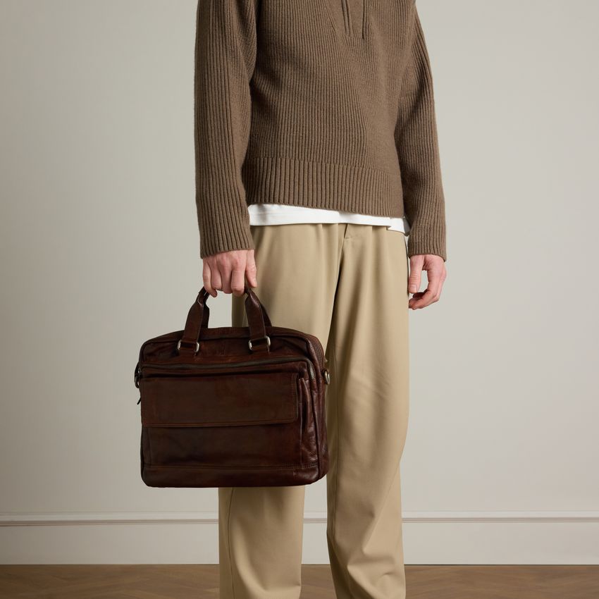 16 inch bruine leren laptoptas