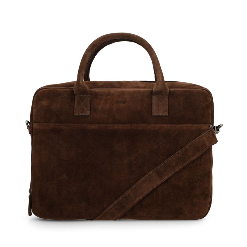 Dunkelbraune Laptoptasche aus Veloursleder
