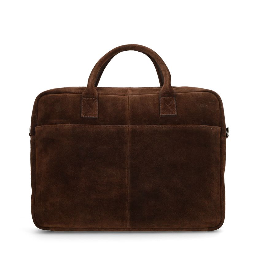 Donkerbruine suède laptoptas