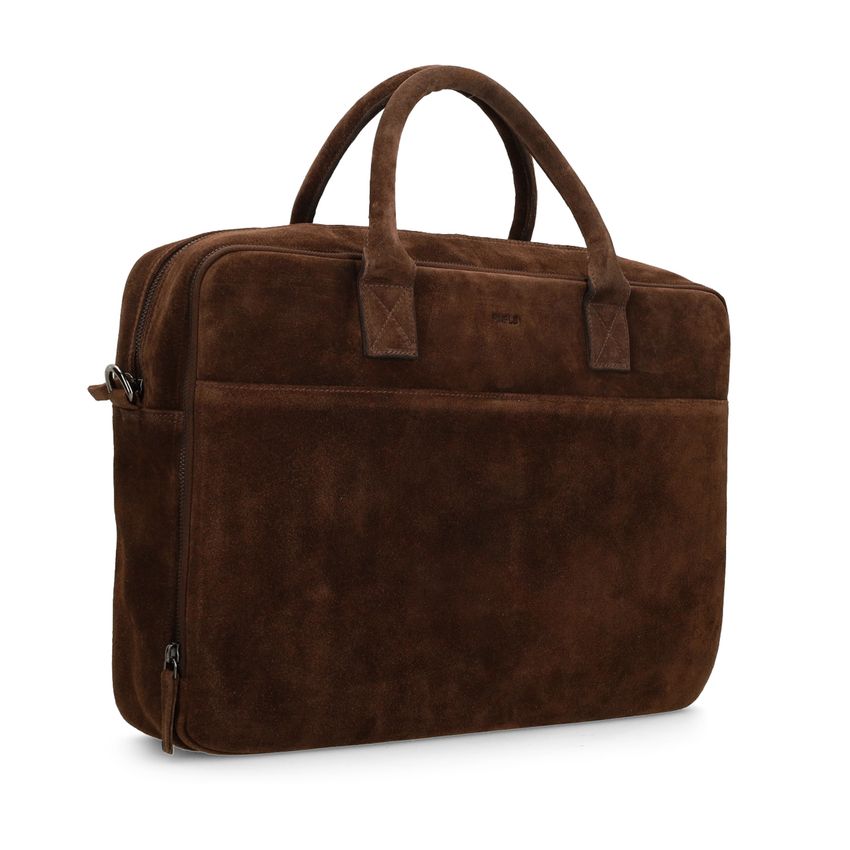 Donkerbruine suède laptoptas