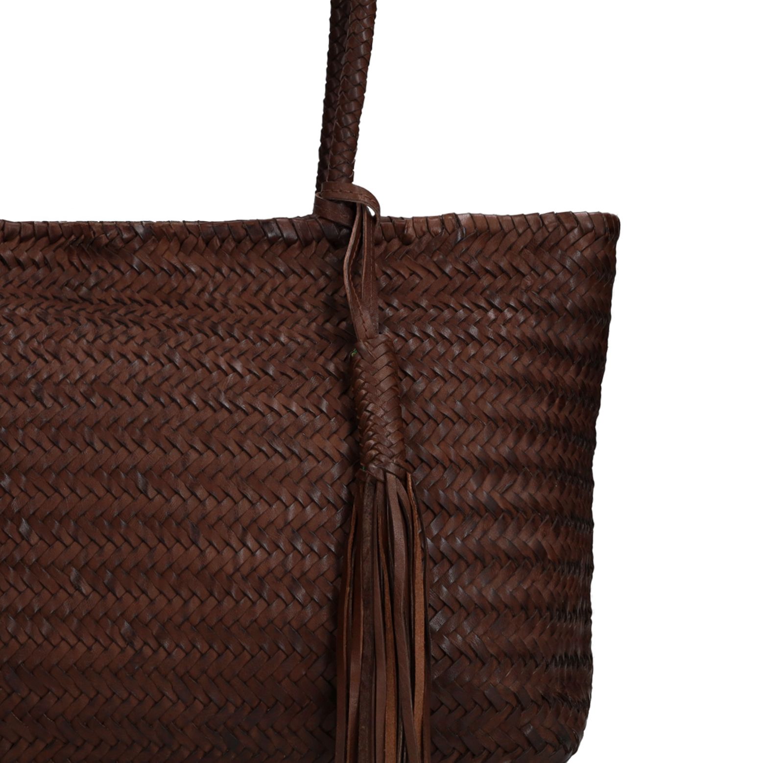 Braune Lederhandtasche mit Flecht-Details