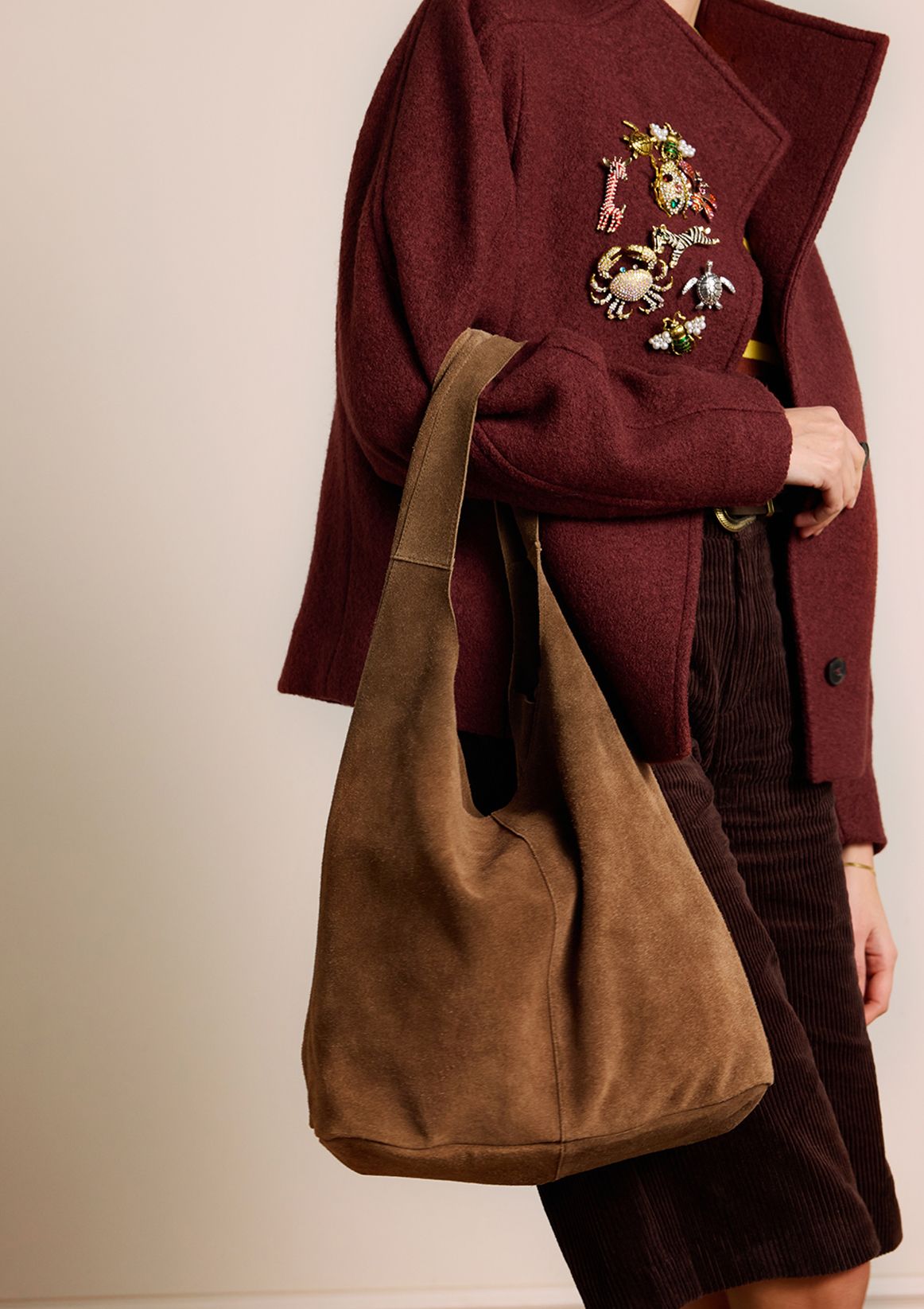 Brauner Veloursleder-Shopper