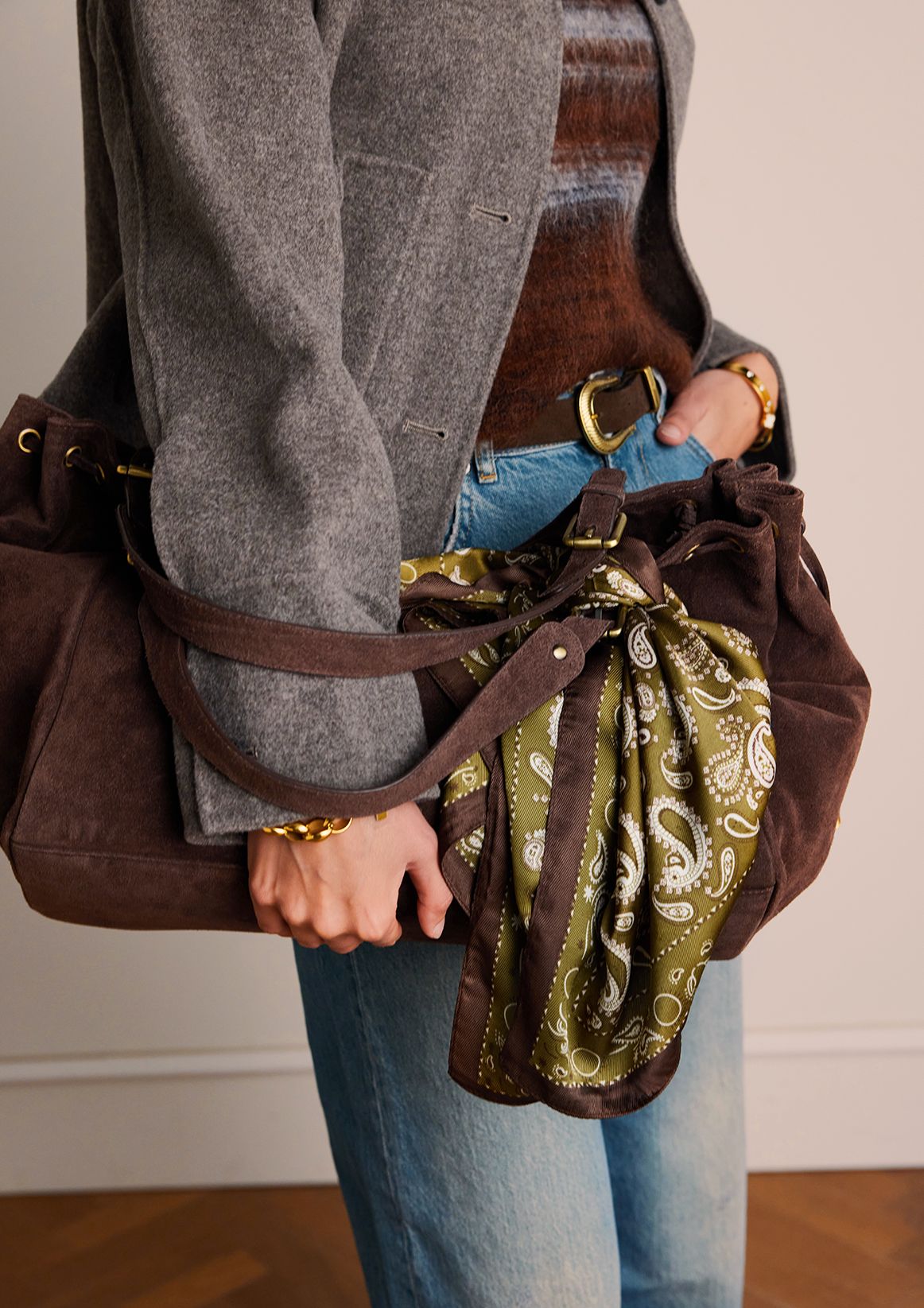 Brauner Veloursleder-Shopper