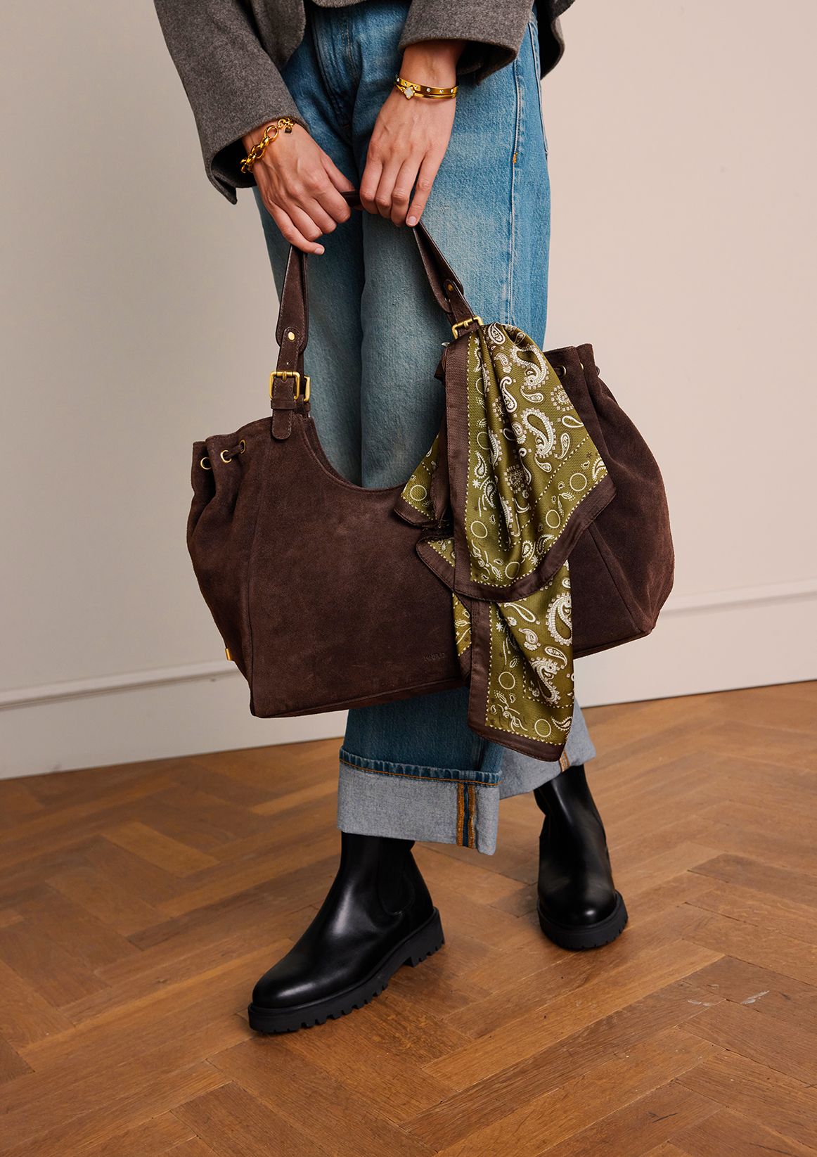 Brauner Veloursleder-Shopper