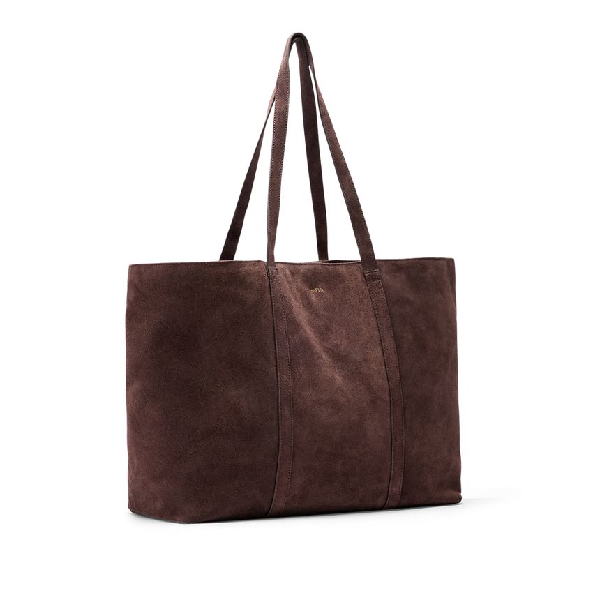 Donkerbruine suède shopper