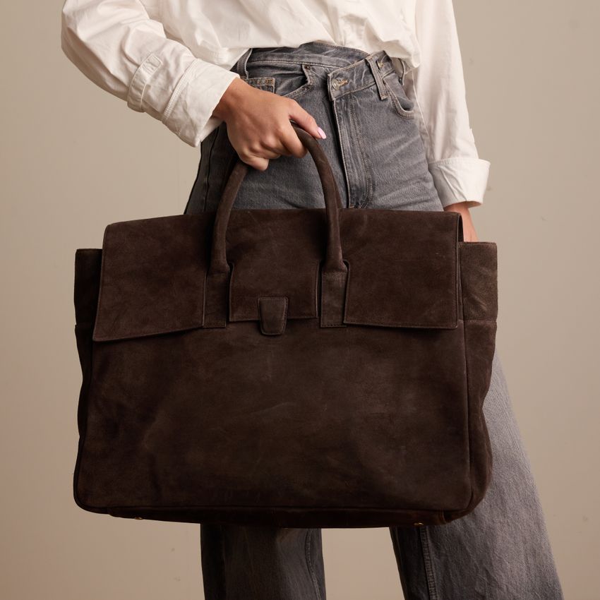 Dunkelbrauner Veloursleder-Shopper