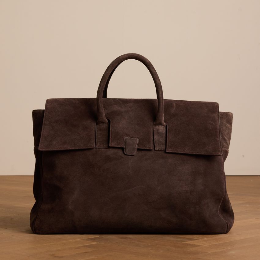 Dunkelbrauner Veloursleder-Shopper