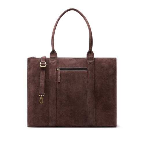 18 inch donkerbruine suède shopper