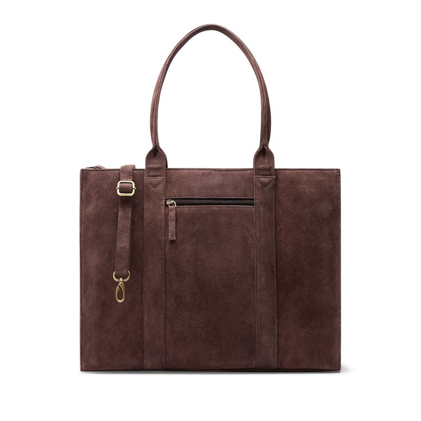18 inch donkerbruine suède shopper