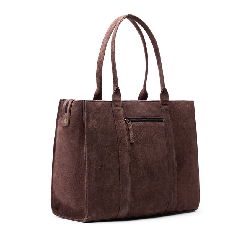 Dunkelbrauner Veloursleder-Shopper