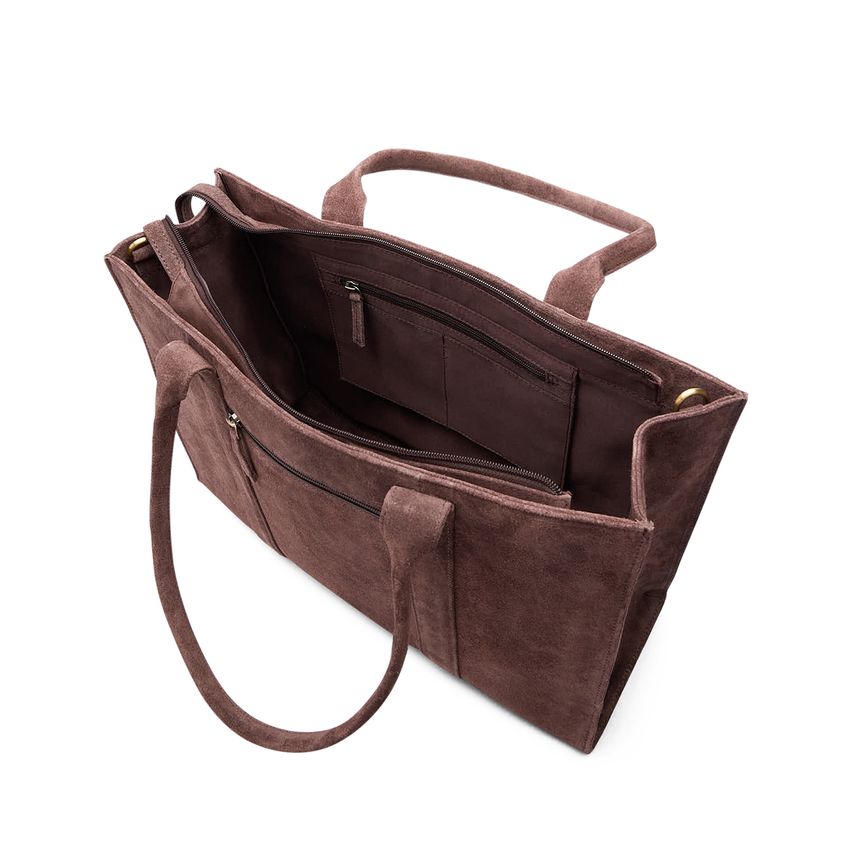 Dunkelbrauner Veloursleder-Shopper