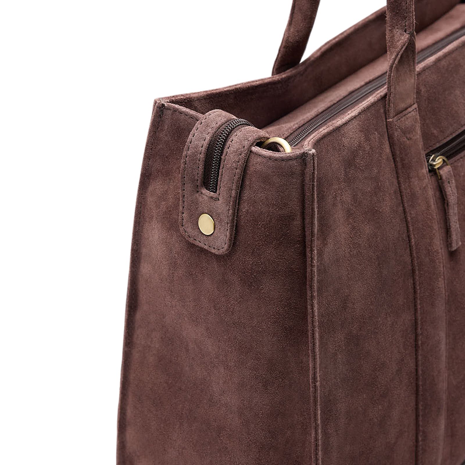 Dunkelbrauner Veloursleder-Shopper