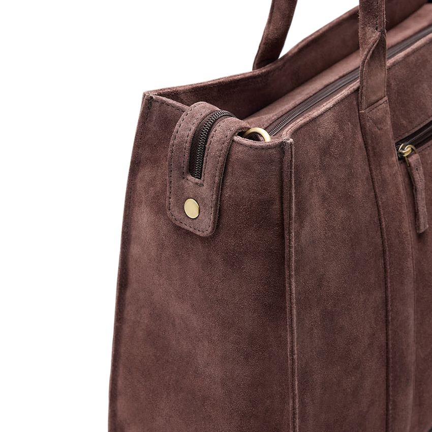 Dunkelbrauner Veloursleder-Shopper