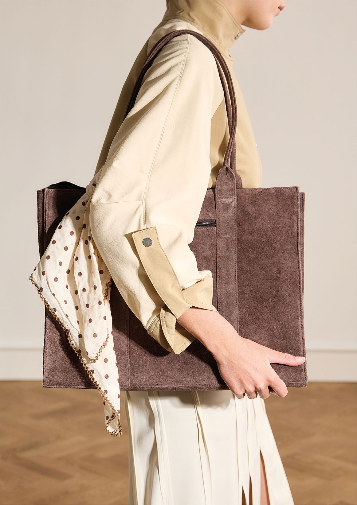 Dunkelbrauner Veloursleder-Shopper
