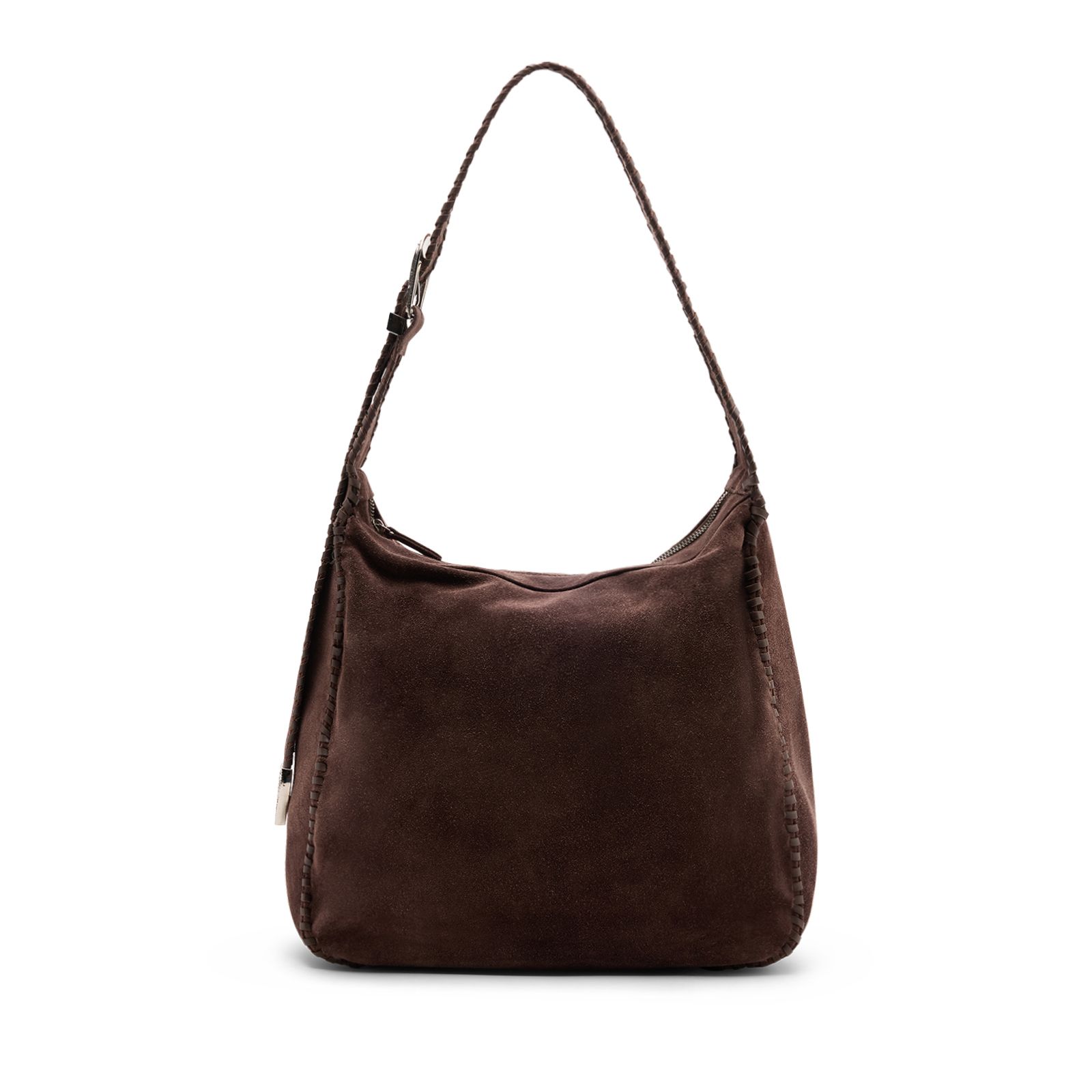Dunkelbraune Veloursleder-Tasche mit Flecht-Details