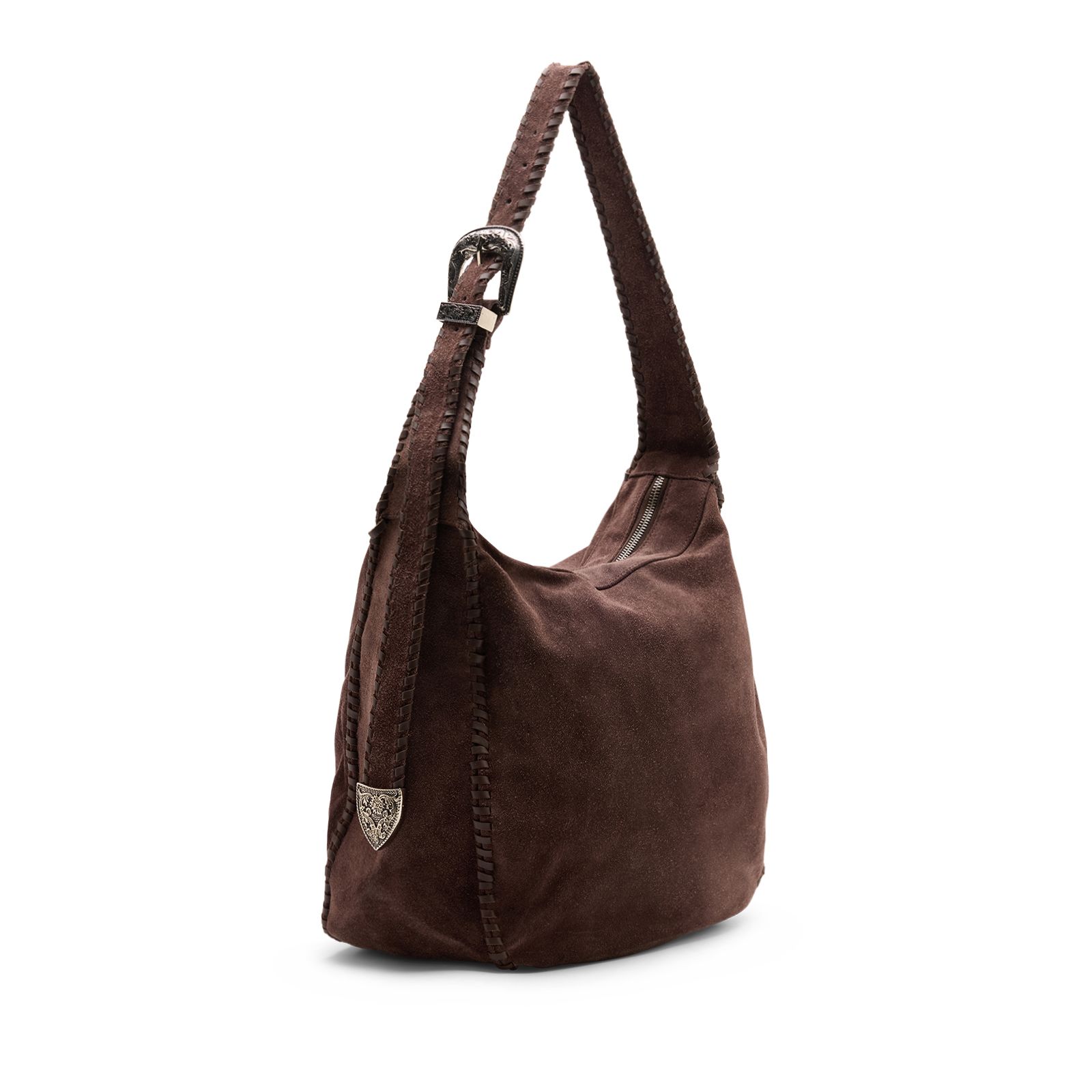 Dunkelbraune Veloursleder-Tasche mit Flecht-Details