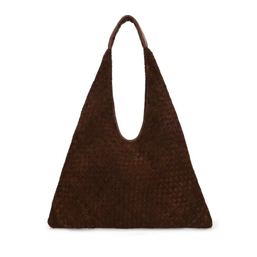 Bruine gevlochten suède schoudertas