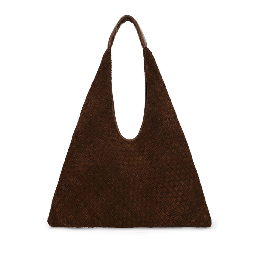 Bruine gevlochten suède schoudertas