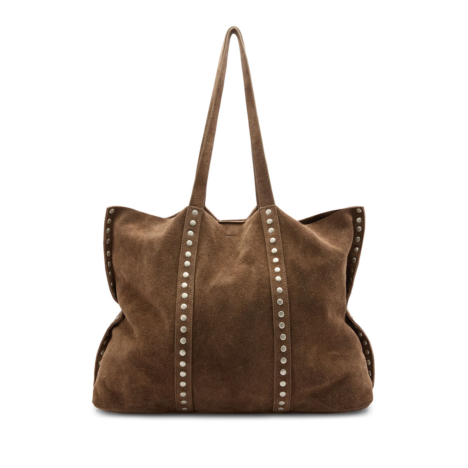Brauner Veloursleder-Shopper mit Nieten