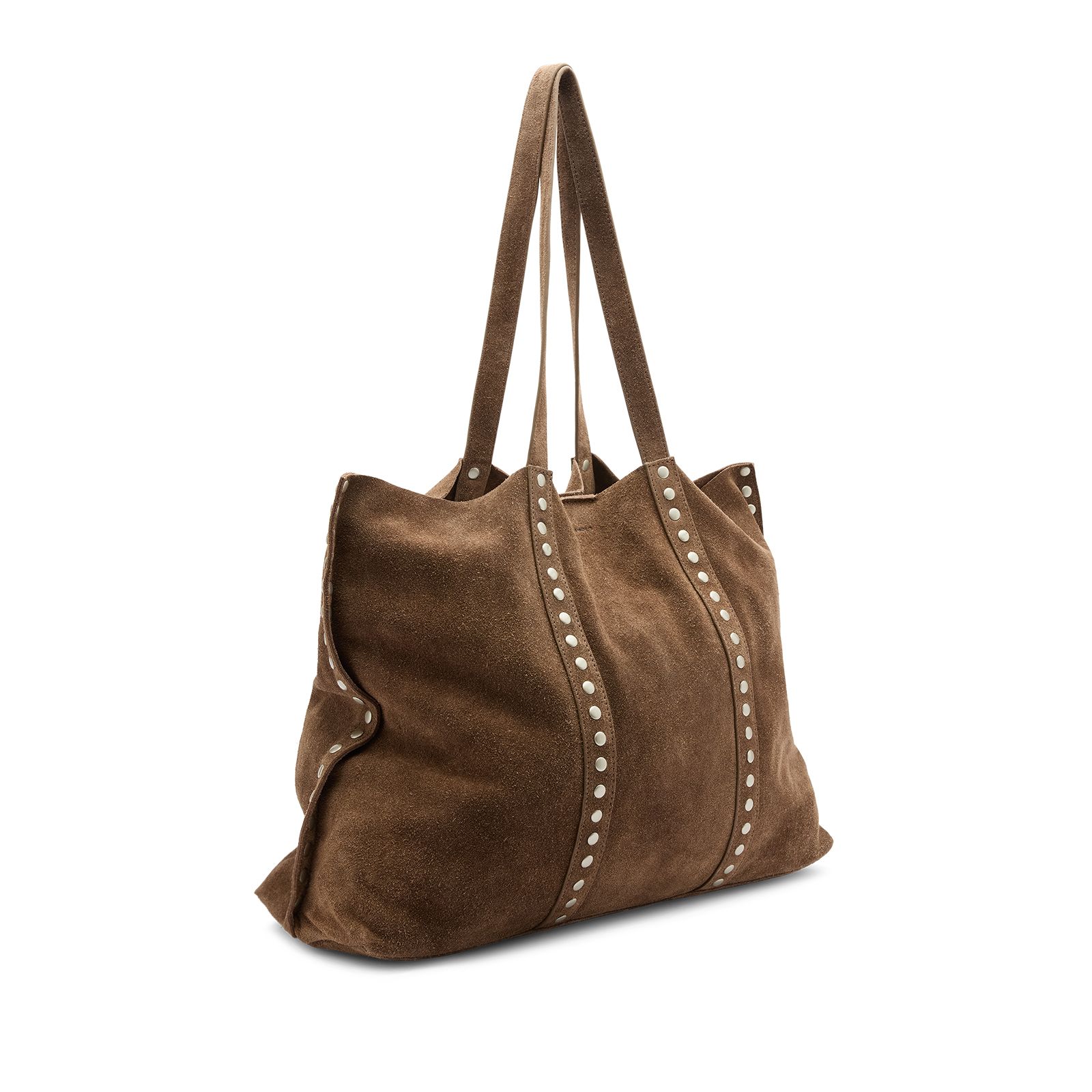 Brauner Veloursleder-Shopper mit Nieten