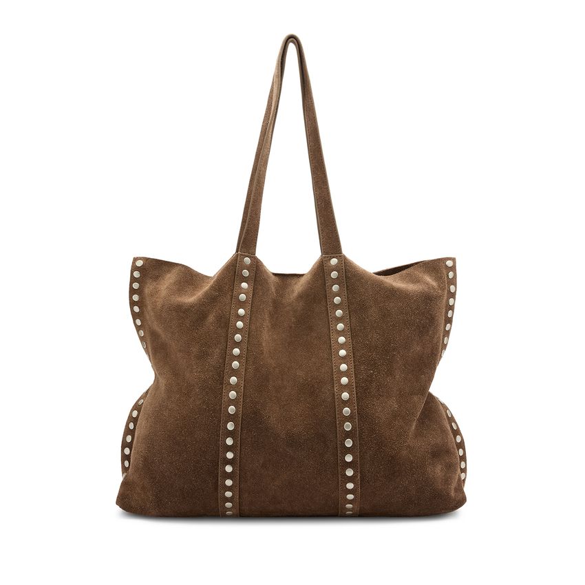 Bruine suède shopper met studs