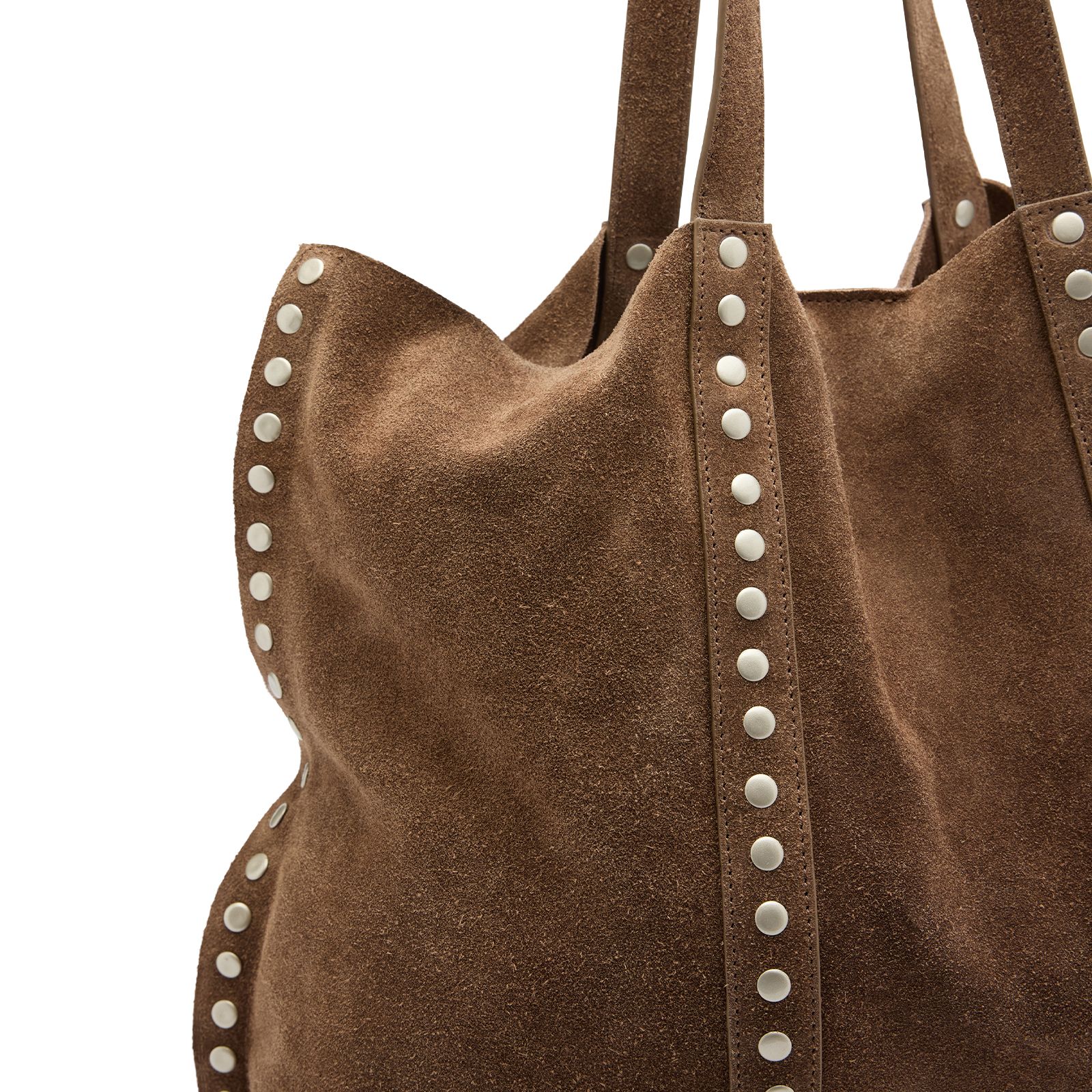 Brauner Veloursleder-Shopper mit Nieten
