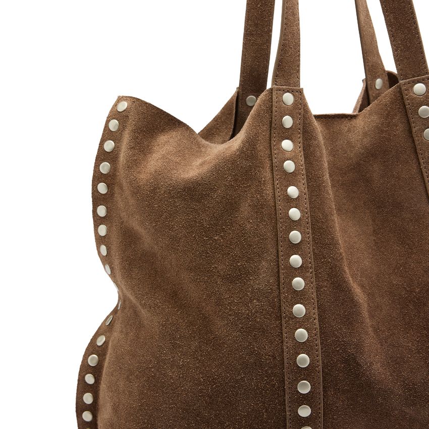 Bruine suède shopper met studs
