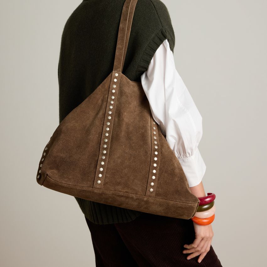 Bruine suède shopper met studs