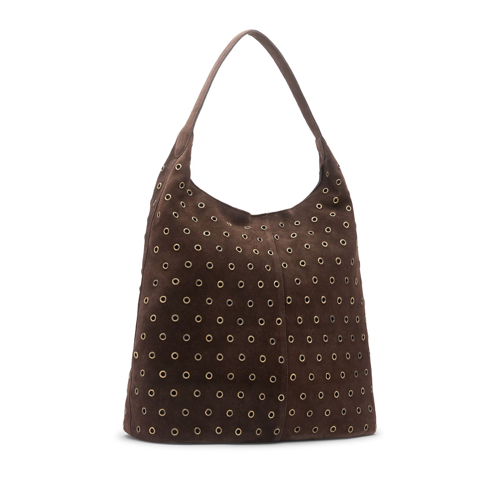 Bruine suède shopper met studs
