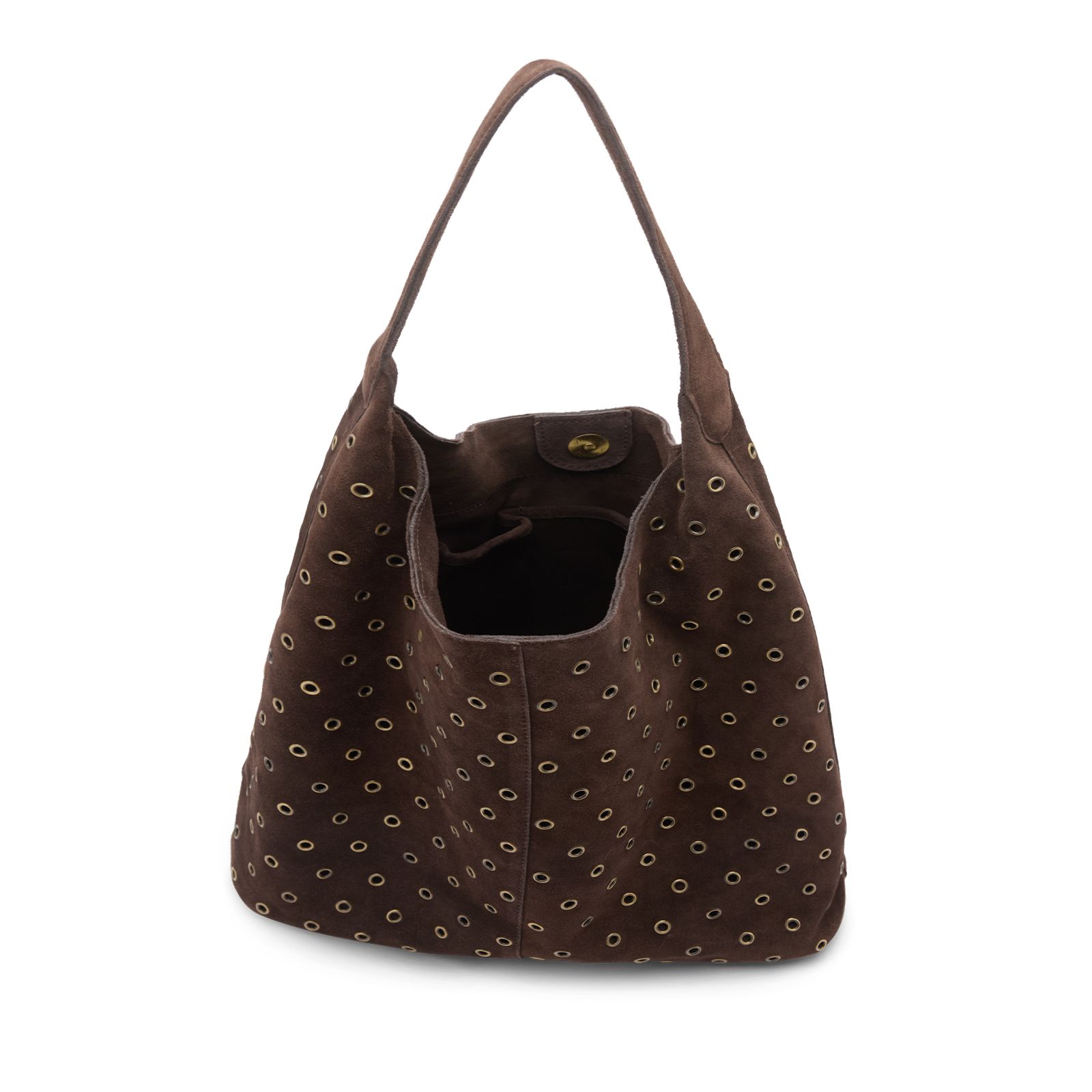 Bruine suède shopper met studs
