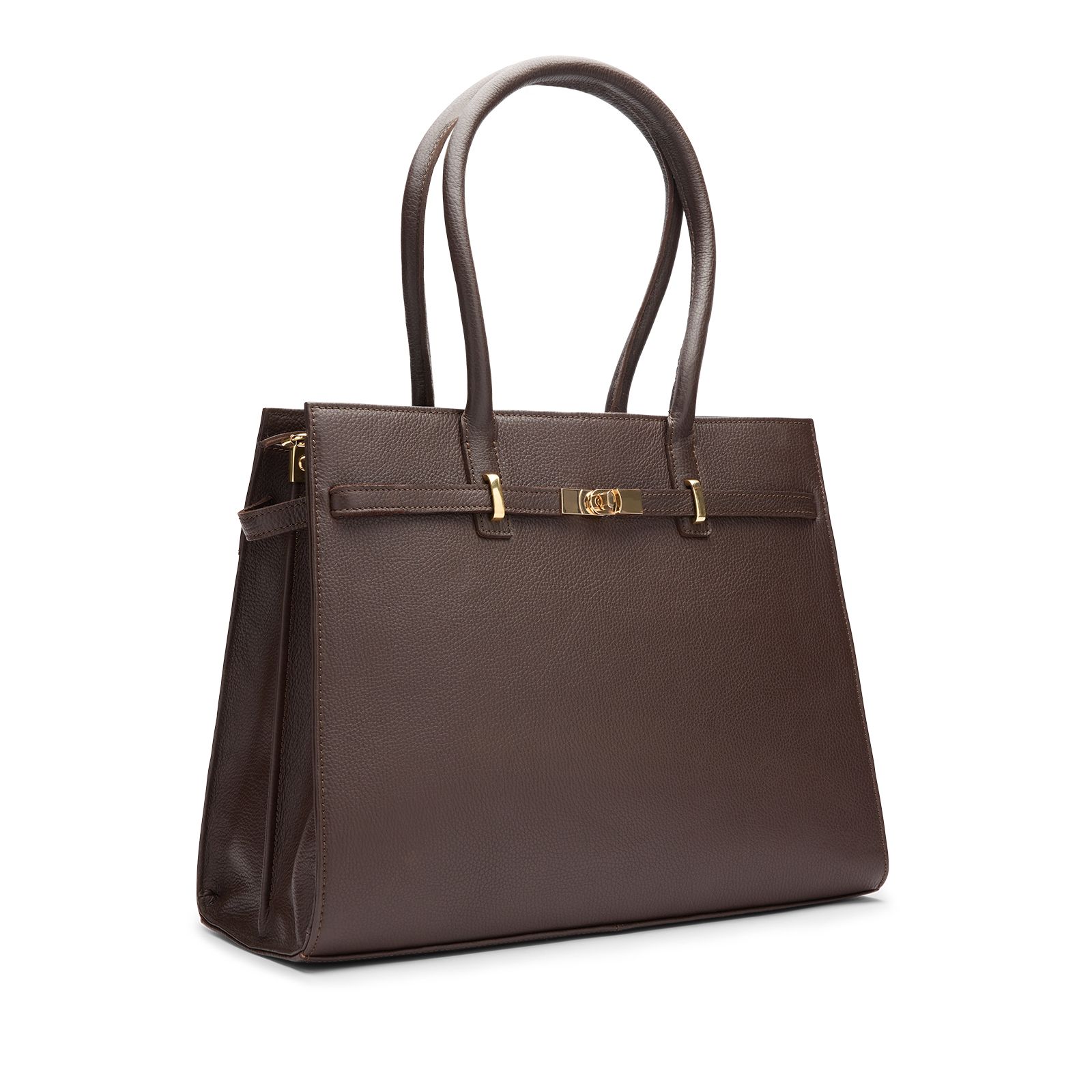 Donkerbruine leren shopper