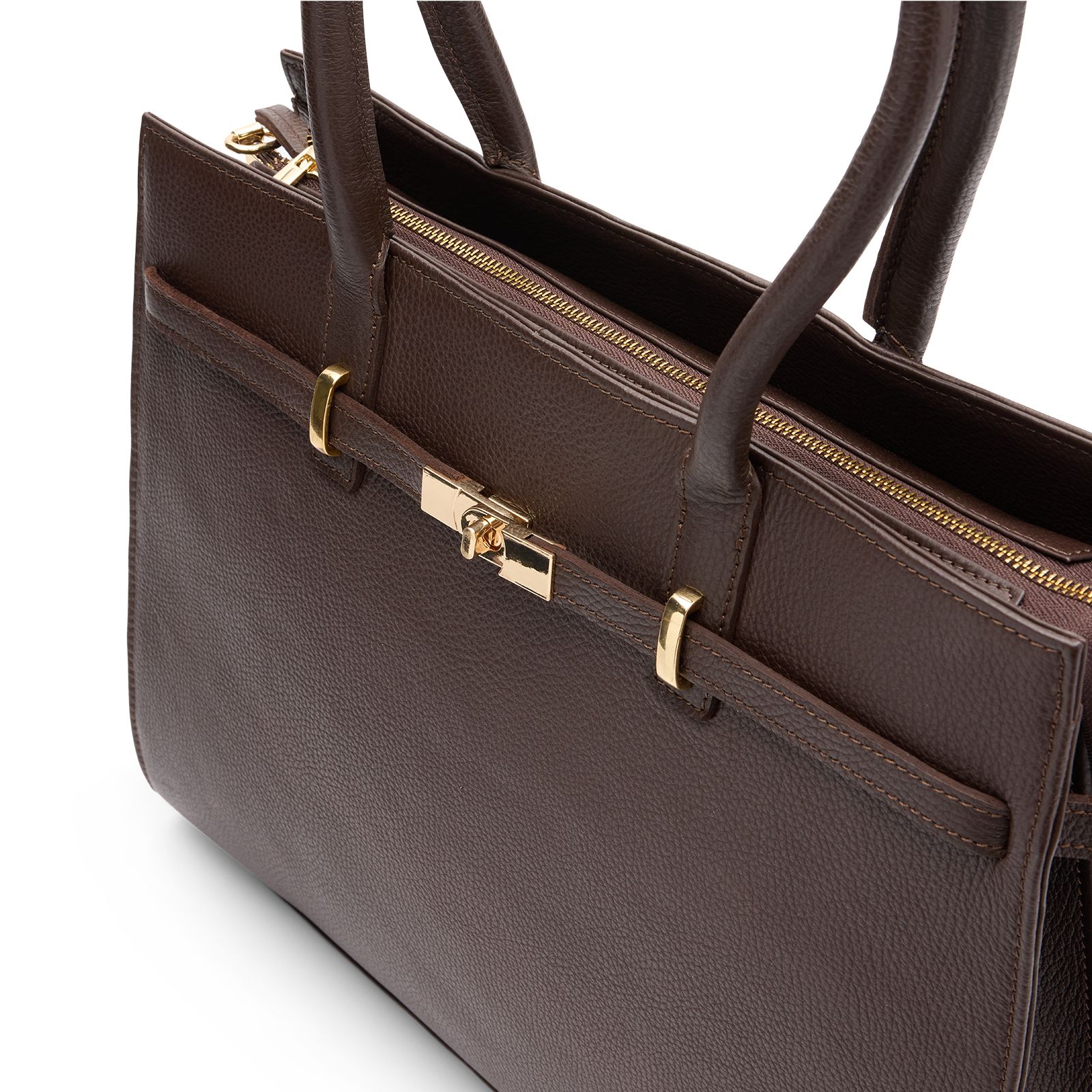Dunkelbrauner Leder-Shopper