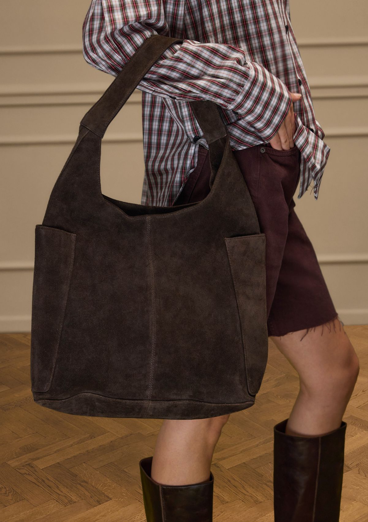 Bruine suède shopper