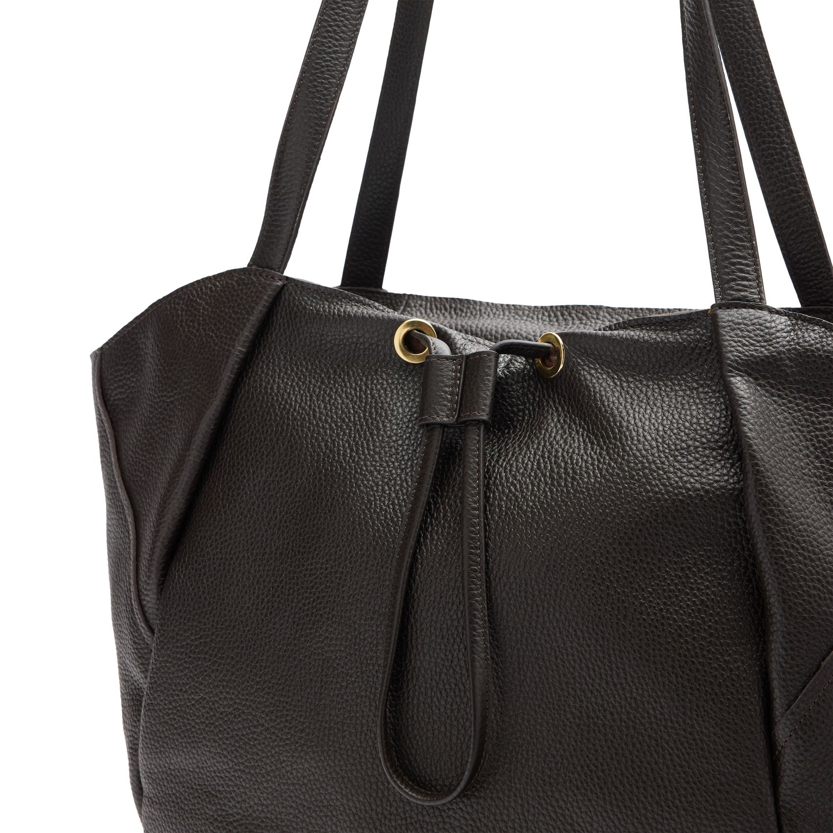 Donkerbruine leren shopper met aantrekkoord