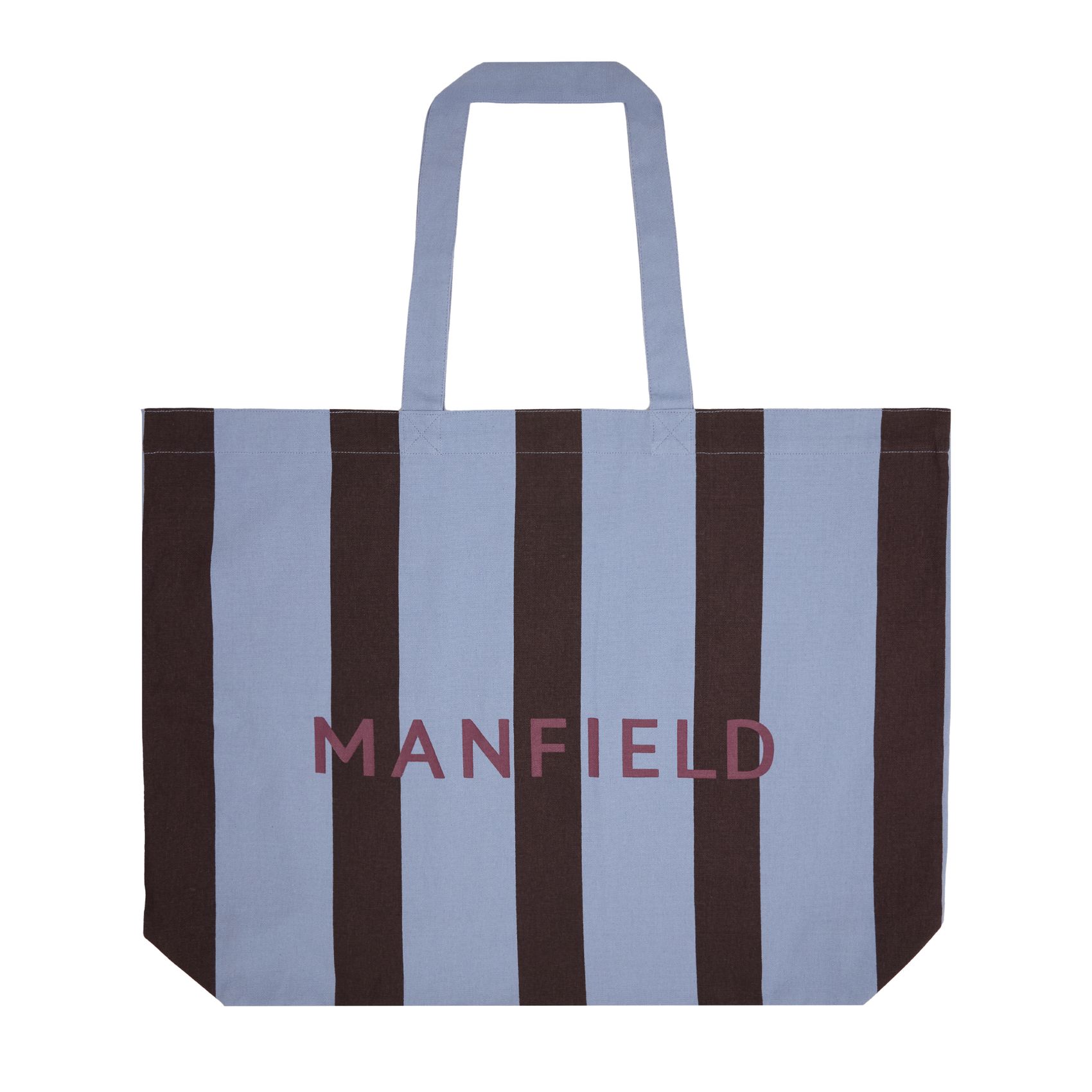 Blauer Canvas-Shopper mit schwarzen Streifen