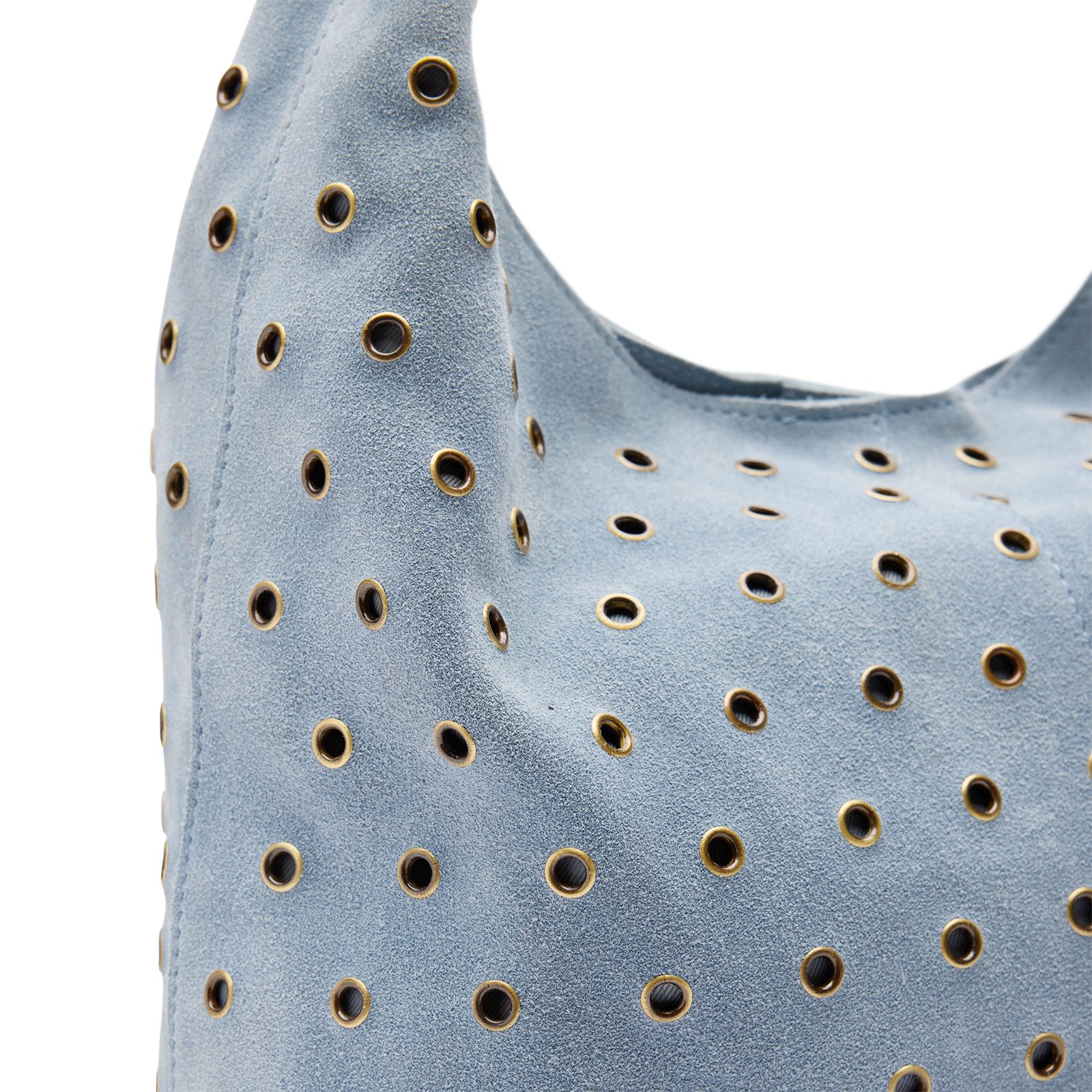 Licht blauwe suède schoudertas met zilveren studs