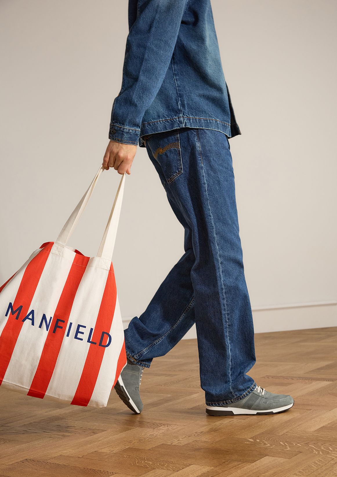 Orange-weiß gestreifter Manfield-Shopper