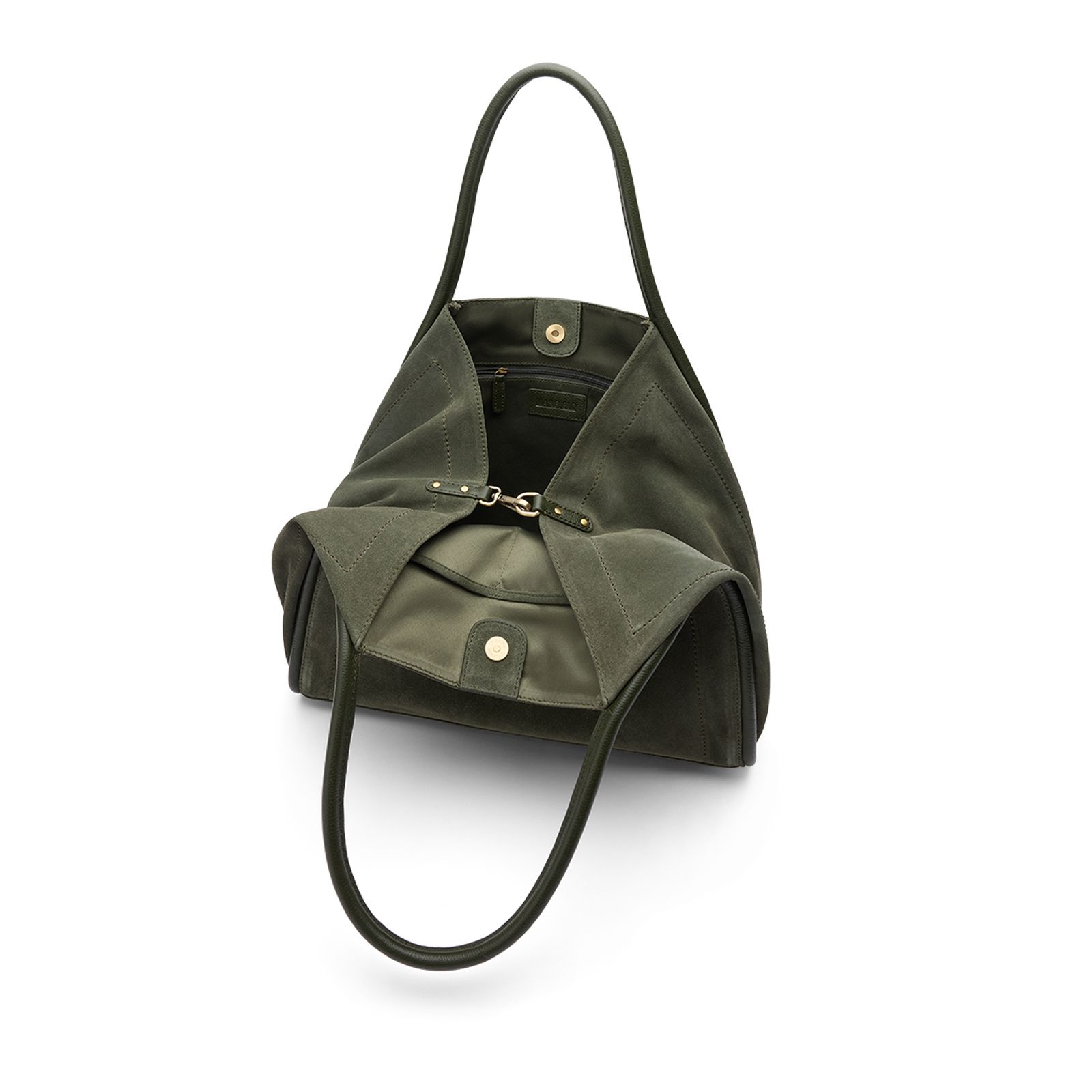 Kakifarbener Veloursleder-Shopper