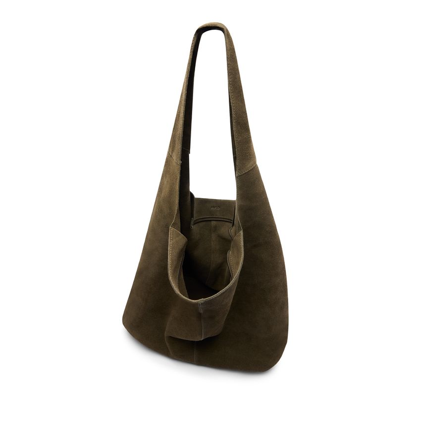 Dunkelgrüner Veloursleder-Shopper